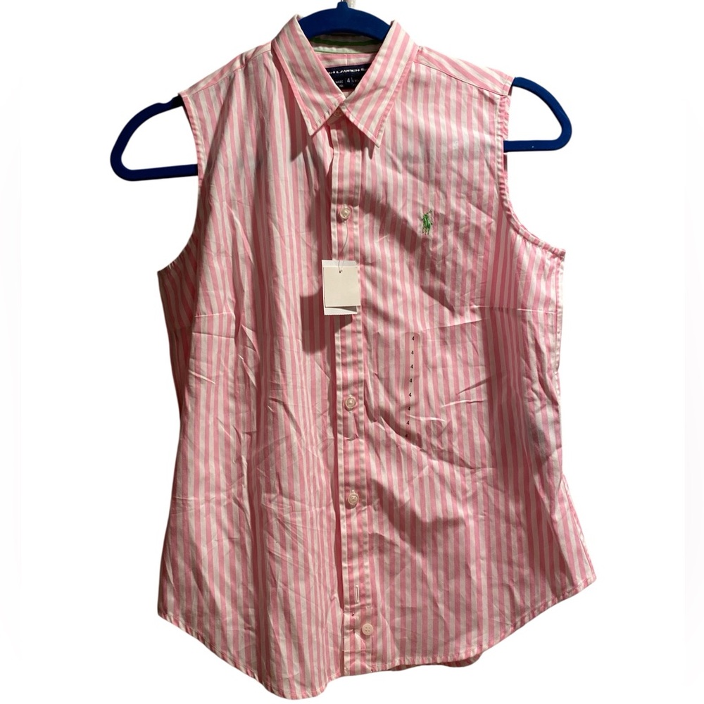 Ralph Lauren Pink and White Striped Sleeveless Blouse